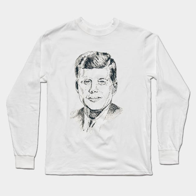 JFK illustration portrait Long Sleeve T-Shirt by Corvons